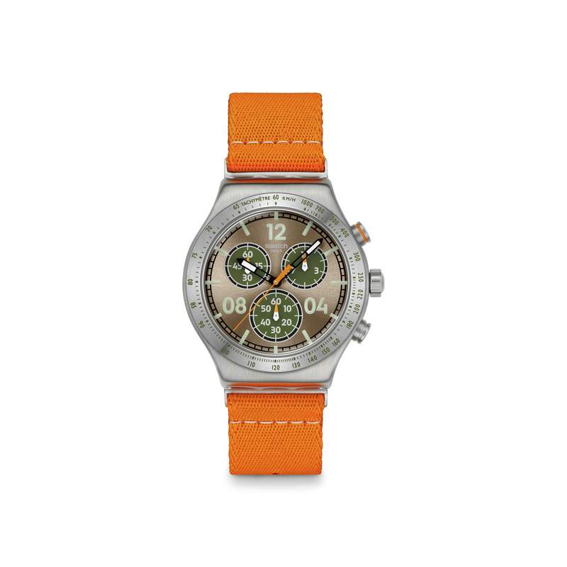 Montre SWATCH essentials homme cadran marron bracelet textile orange - vue 1