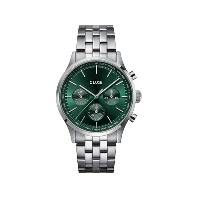 Montre CLUSE Anthéor Multifunction homme cadran vert bracelet acier - vue 1