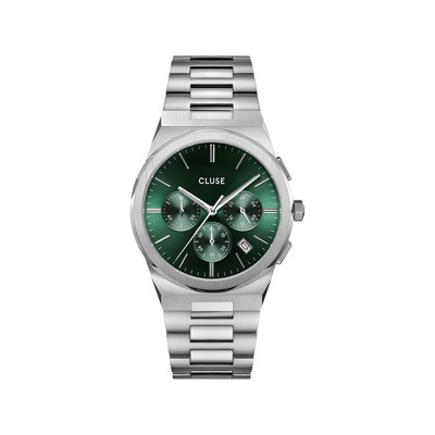 Montre CLUSE Vigoureux Chrono homme cadran vert bracelet acier - vue 1