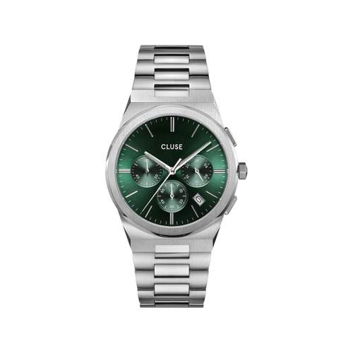 CLUSE Vigoureux Chrono men's watch green dial steel bracelet