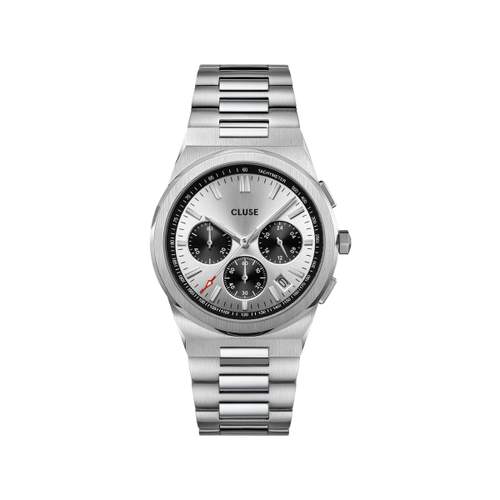 CLUSE Vigoureux Chrono herenhorloge zwarte wijzerplaat stalen armband