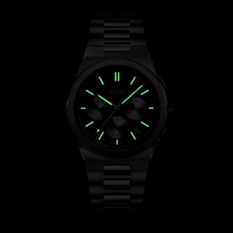 Montre CLUSE Vigoureux Chrono homme cadran noir bracelet acier - vue D1