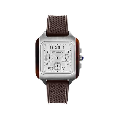 Montre BRISTON Streamliner Kennedy homme cadran blanc bracelet silicone marron