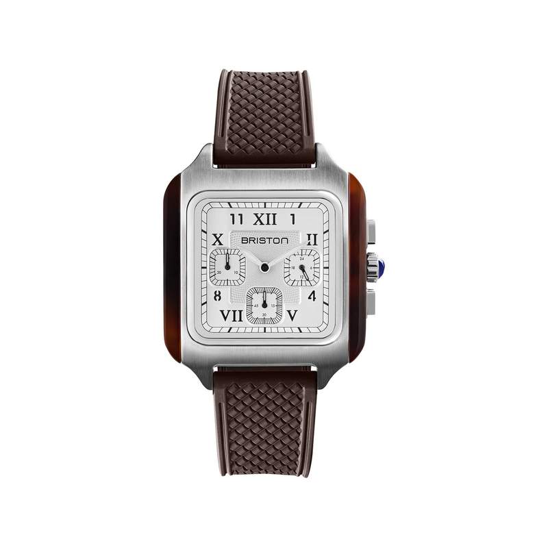 Montre BRISTON Streamliner Kennedy homme cadran blanc bracelet silicone marron - vue 1
