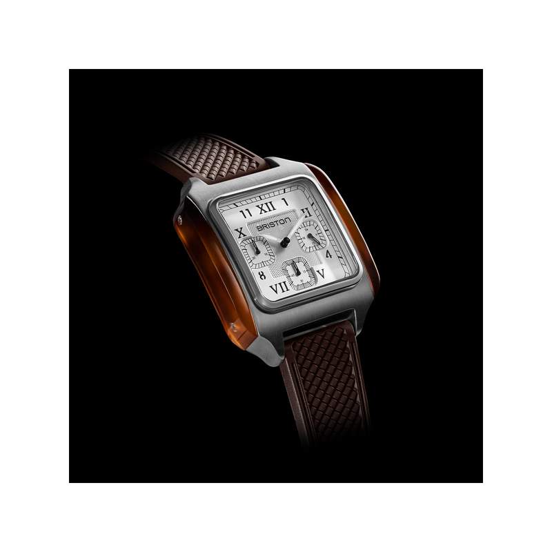 Montre BRISTON Streamliner Kennedy homme cadran blanc bracelet silicone marron - vue 2