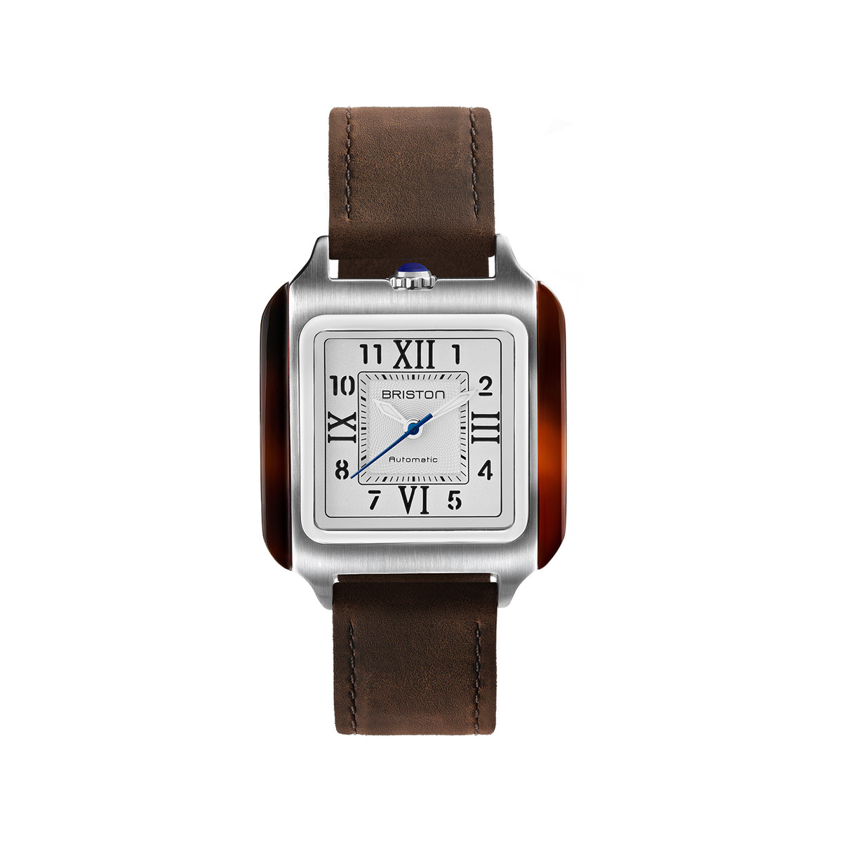 Montre BRISTON Streamliner Kennedy homme cadran blanc automatique, bracelet cuir marron