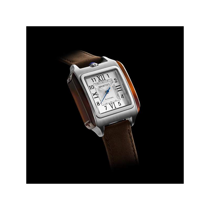 Montre BRISTON Streamliner Kennedy homme cadran blanc automatique, bracelet cuir marron - vue 2