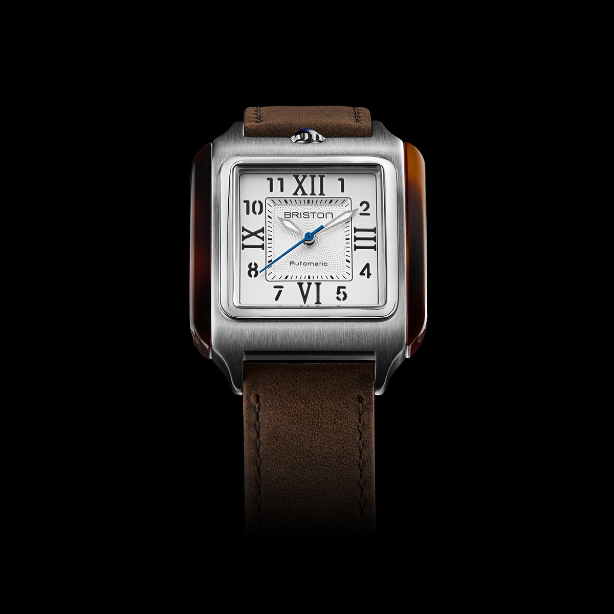 Montre BRISTON Streamliner Kennedy homme cadran blanc automatique, bracelet cuir marron - vue D1