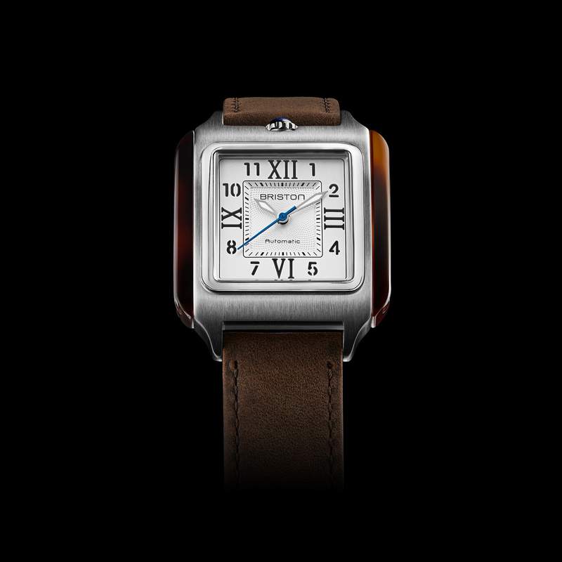 Montre BRISTON Streamliner Kennedy homme cadran blanc automatique, bracelet cuir marron - vue D1