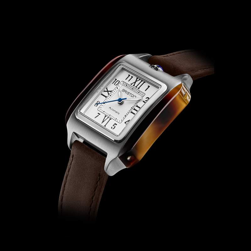 Montre BRISTON Streamliner Kennedy homme cadran blanc automatique, bracelet cuir marron - vue D2