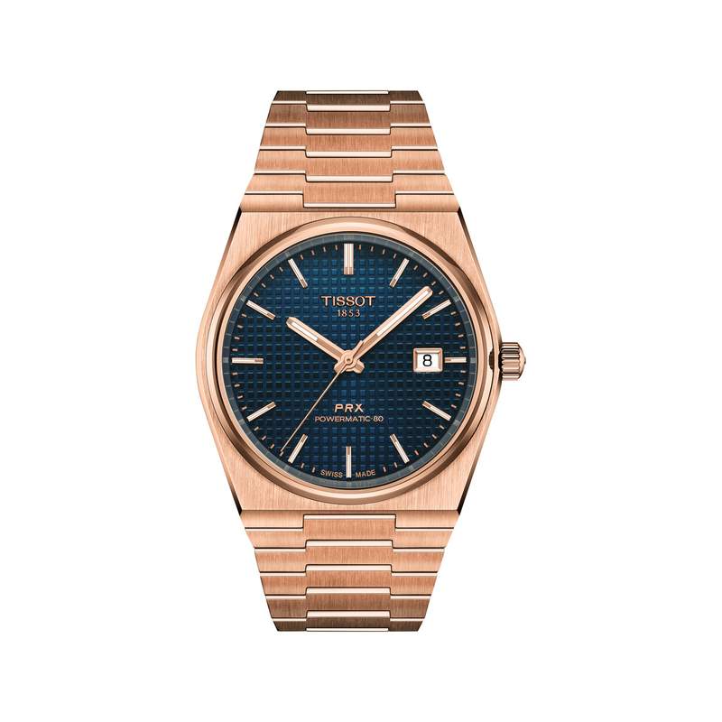 Montre TISSOT PRX POWERMATIC 80 homme automatique cadran bleu bracelet acier inoxydable doré rose - vue 1