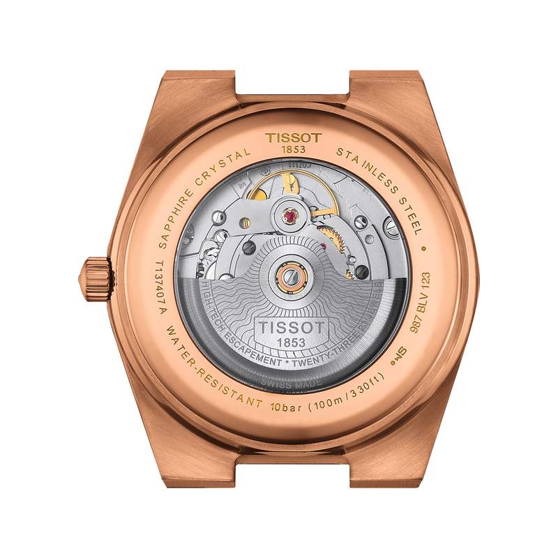 Montre TISSOT PRX POWERMATIC 80 homme automatique cadran bleu bracelet acier inoxydable doré rose - vue 3