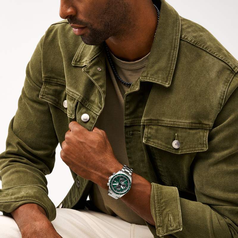 Montre FOSSIL autocross homme bracelet acier inoxydable - vue porté 2