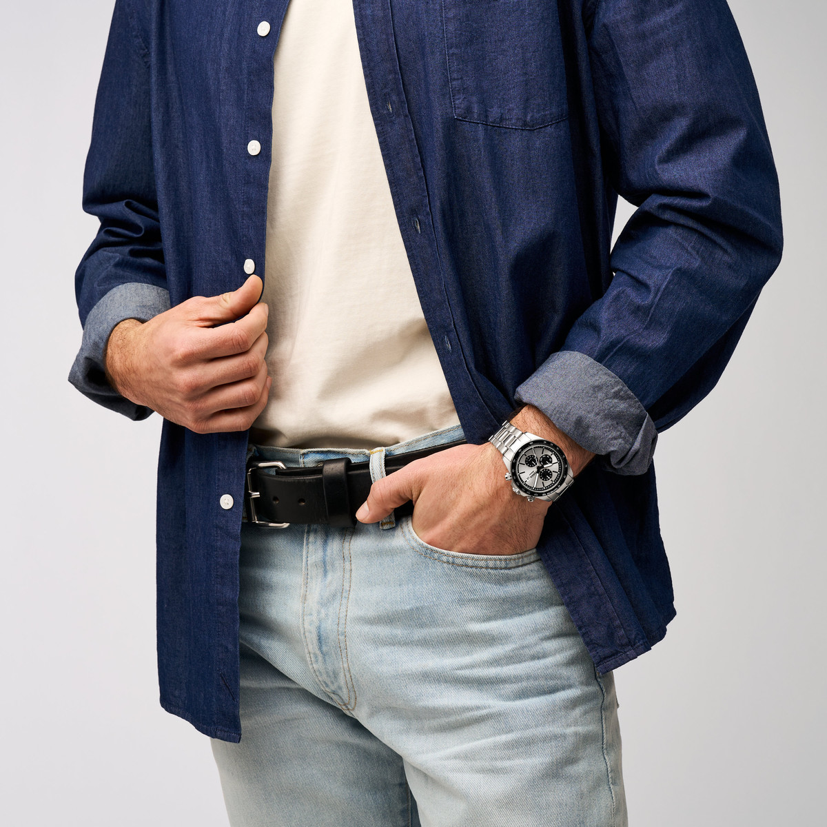 Montre FOSSIL autocross homme bracelet acier inoxydable - vue porté 2