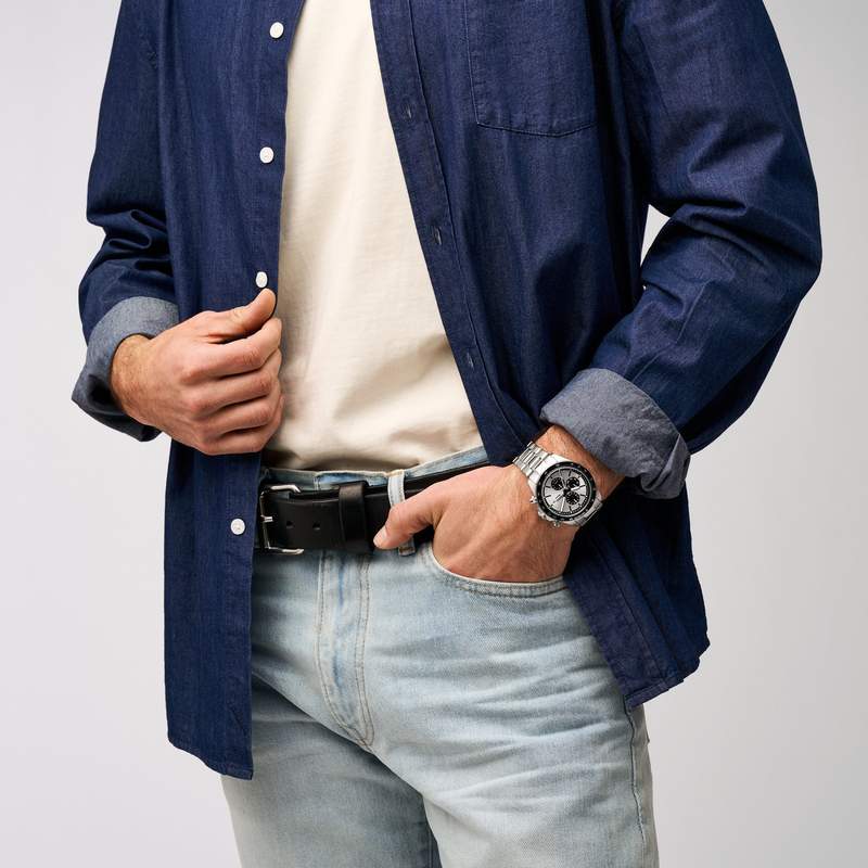 Montre FOSSIL autocross homme bracelet acier inoxydable - vue porté 2