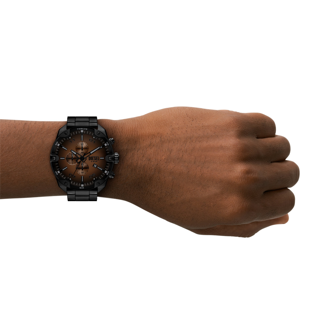 Montre DIESEL spiked homme bracelet acier inoxydable noir - vue porté 1