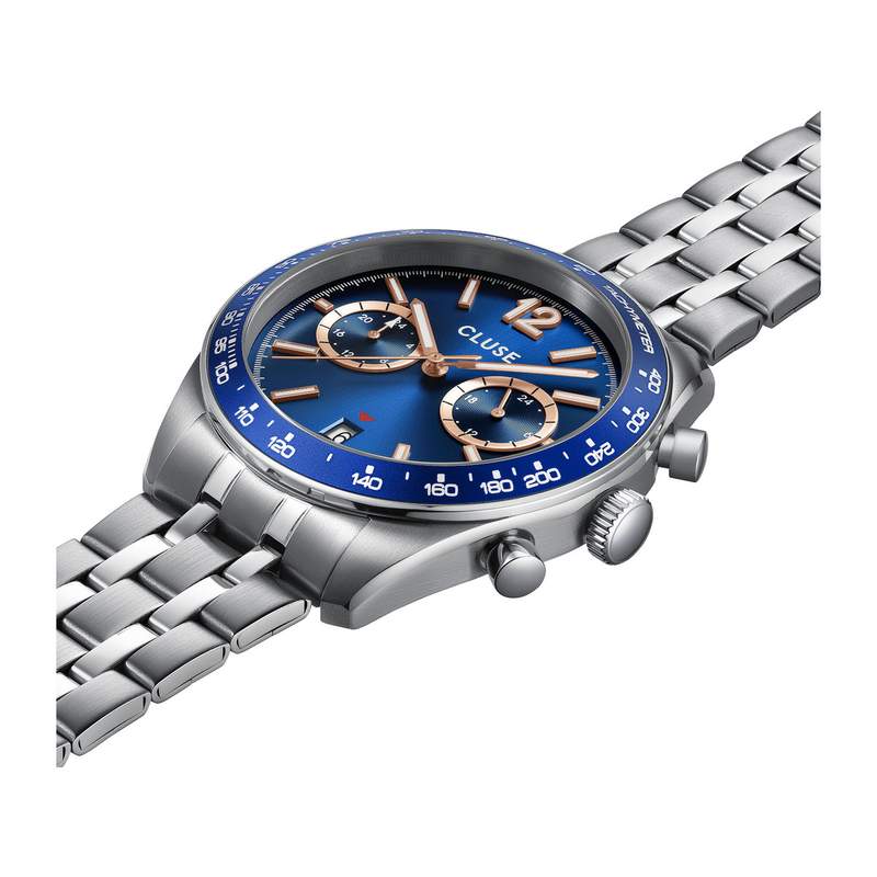 Montre CLUSE ARAVIS Homme cadran bleu bracelet acier inoxydable gris clair - vue 2