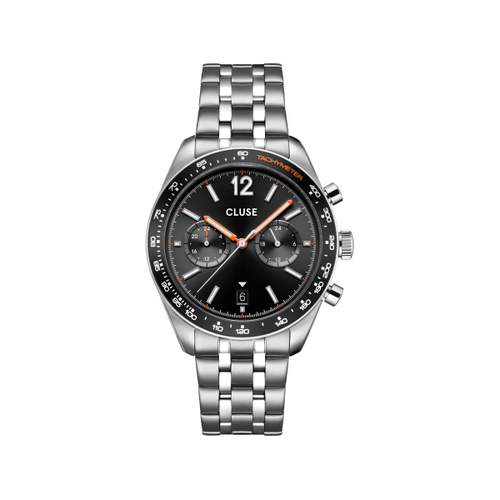 Montre CLUSE ARAVIS Homme cadran noir bracelet acier inoxydable gris clair