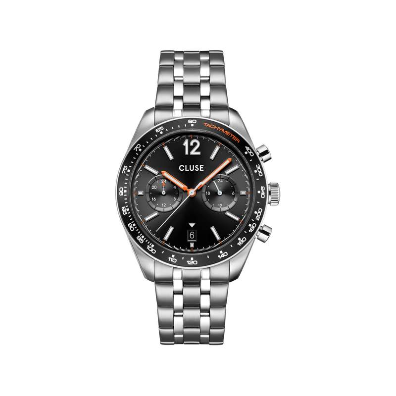 Montre CLUSE ARAVIS Homme cadran noir bracelet acier inoxydable gris clair - vue 1