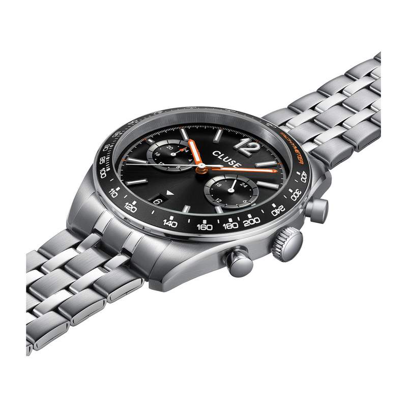 Montre CLUSE ARAVIS Homme cadran noir bracelet acier inoxydable gris clair - vue 2