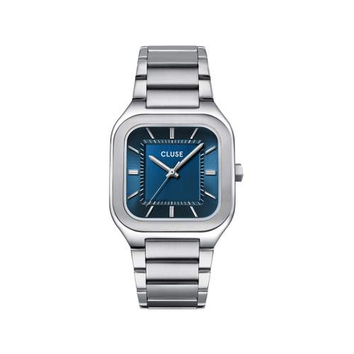 Montre CLUSE QUADRUS Homme cadran bleu bracelet acier inoxydable gris clair
