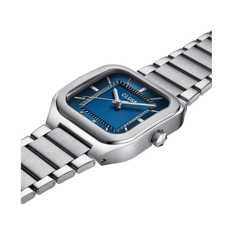 Montre CLUSE QUADRUS Homme cadran bleu bracelet acier inoxydable gris clair - vue 2