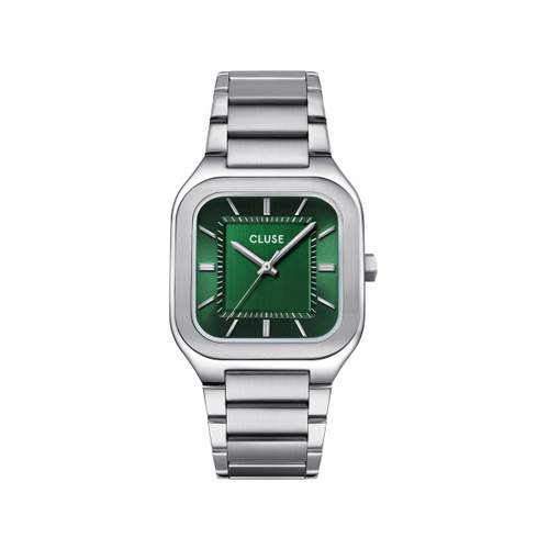Montre CLUSE QUADRUS Homme cadran vert bracelet acier inoxydable gris clair