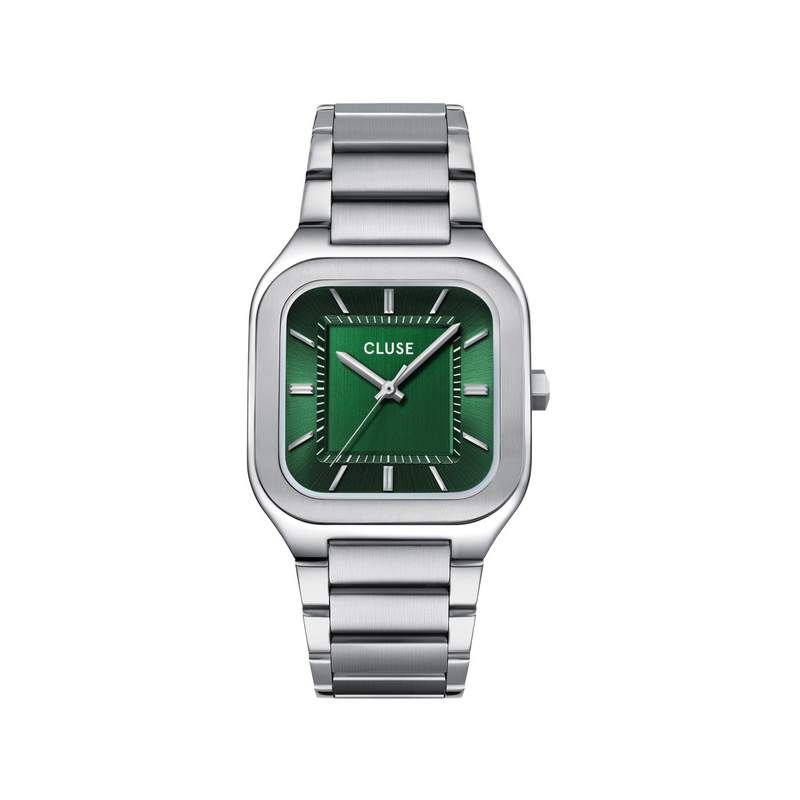 Montre CLUSE QUADRUS Homme cadran vert bracelet acier inoxydable gris clair - vue 1