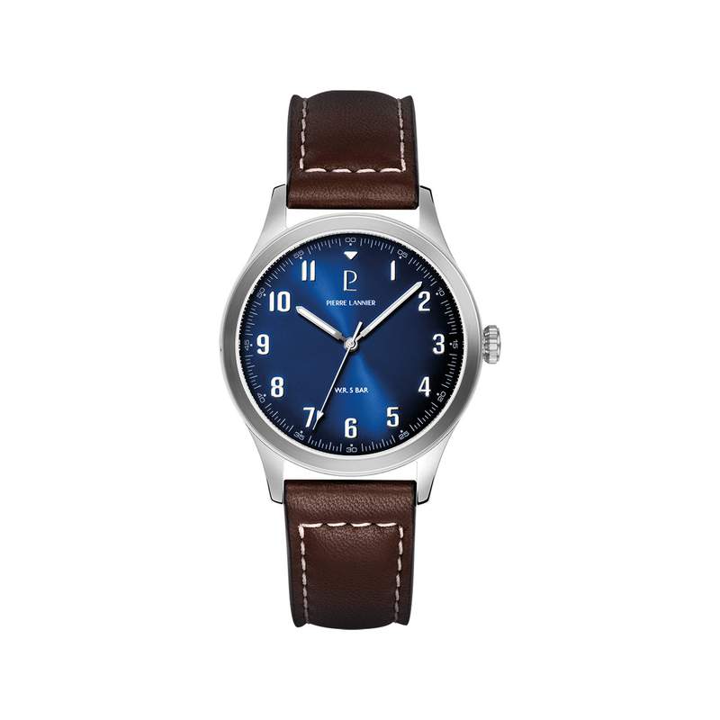 Montre PIERRE LANNIER aviateur homme bracelet cuir brun - vue 1
