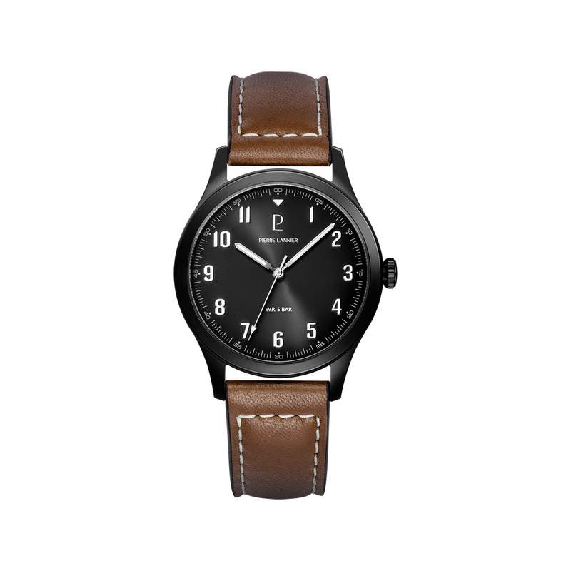 Montre PIERRE LANNIER aviateur homme bracelet cuir brun - vue 1