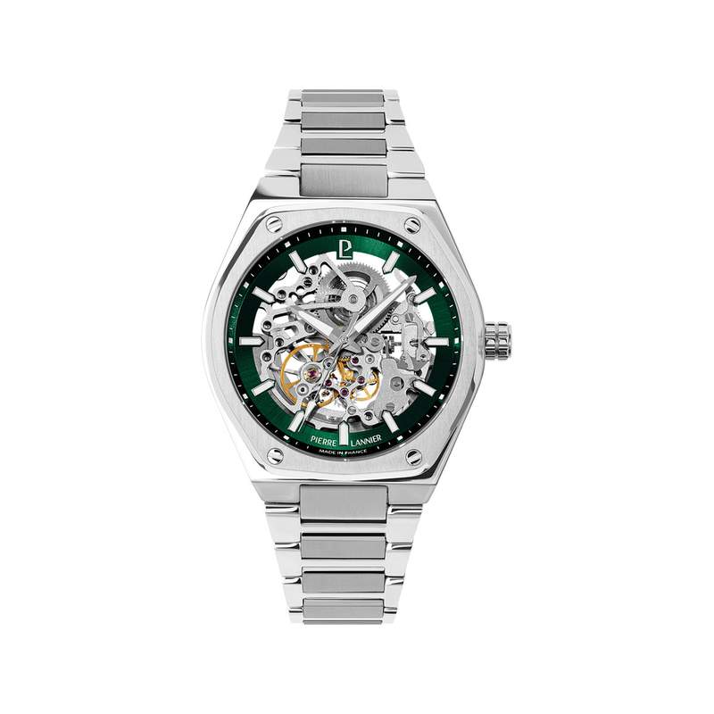 Montre PIERRE LANNIER copilote homme automatique, bracelet métal gris - vue 1