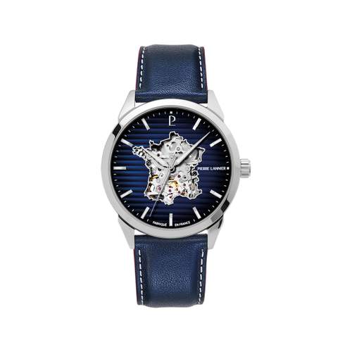 Montre PIERRE LANNIER monarck homme automatique, bracelet cuir bleu