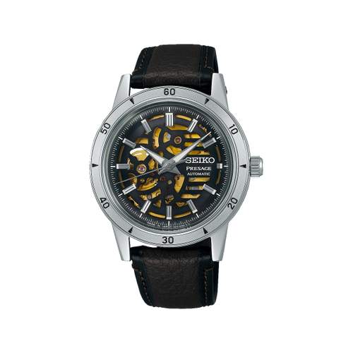 Montre SEIKO presage homme automatique, bracelet cuir marron fonce