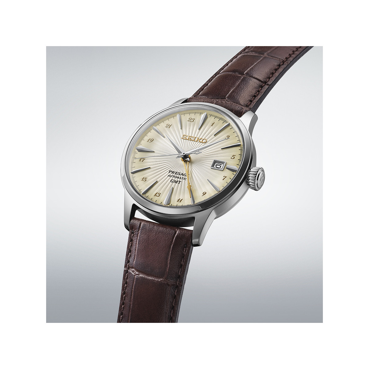 Montre SEIKO presage homme automatique, bracelet cuir marron fonce - vue 2