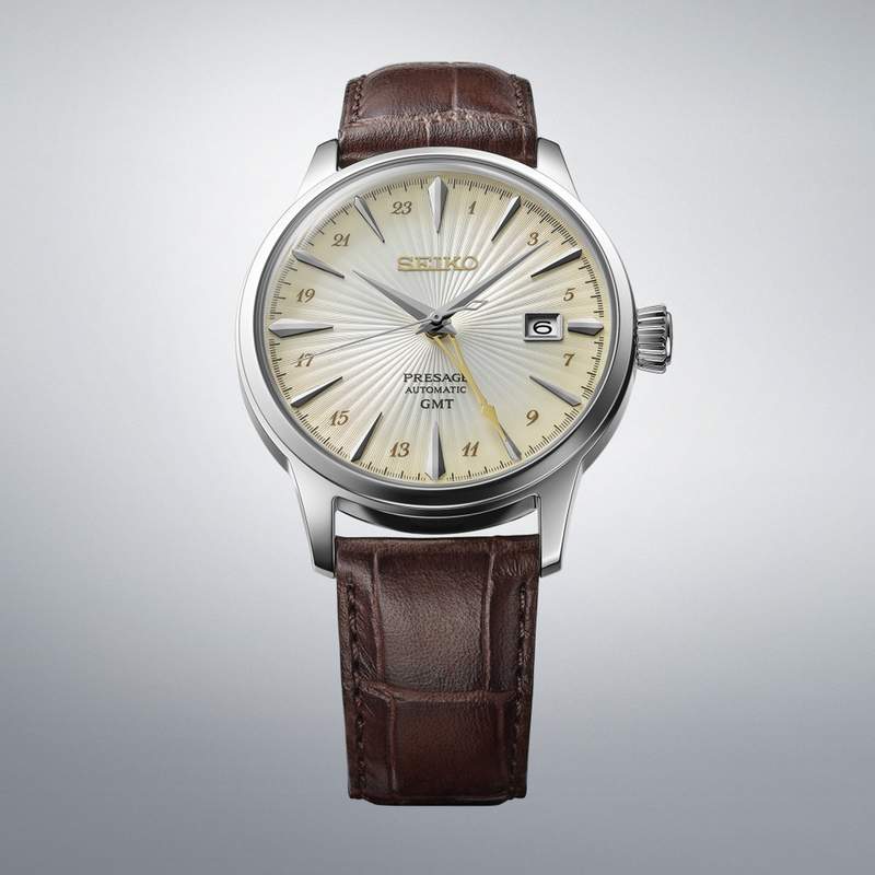 Montre SEIKO presage homme automatique, bracelet cuir marron fonce - vue D1