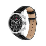 TOMMY HILFIGER men's watch with black leather strap - view 2