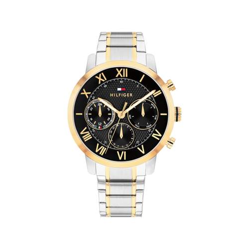 TOMMY HILFIGER th-oxford herenhorloge roestvrijstalen schakelband tweekleurig geel