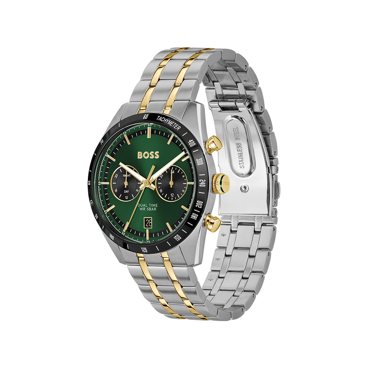 Montre BOSS sport lux homme bracelet acier inoxydable bicolore jaune - vue 2