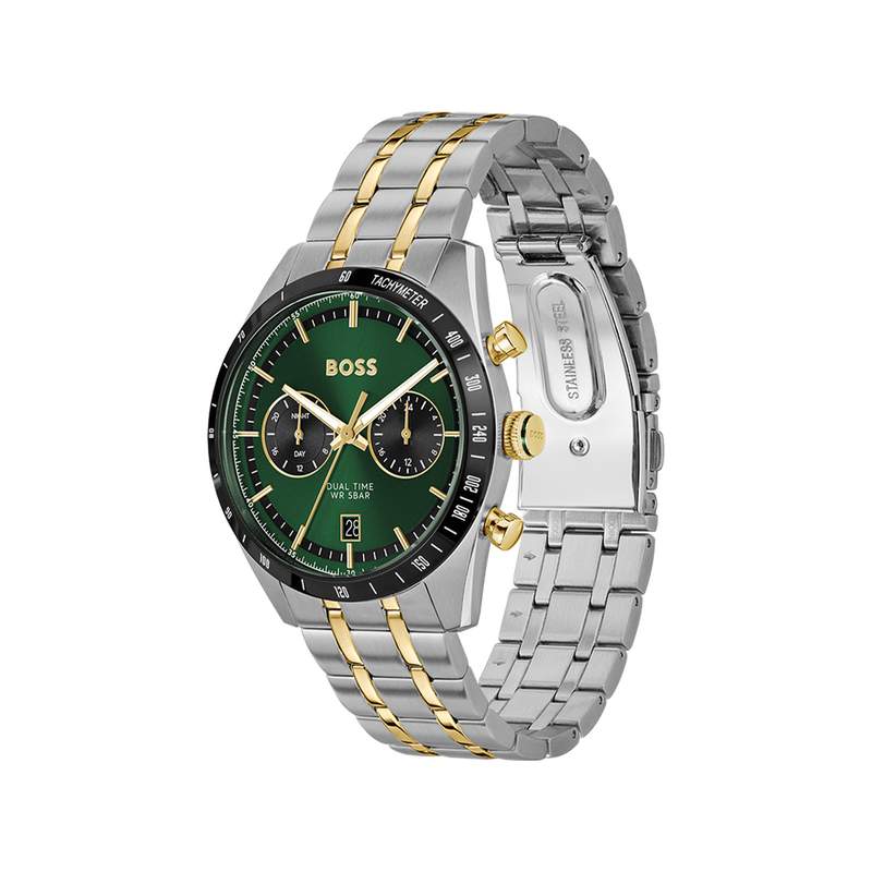 Montre BOSS sport lux homme bracelet acier inoxydable bicolore jaune - vue 2