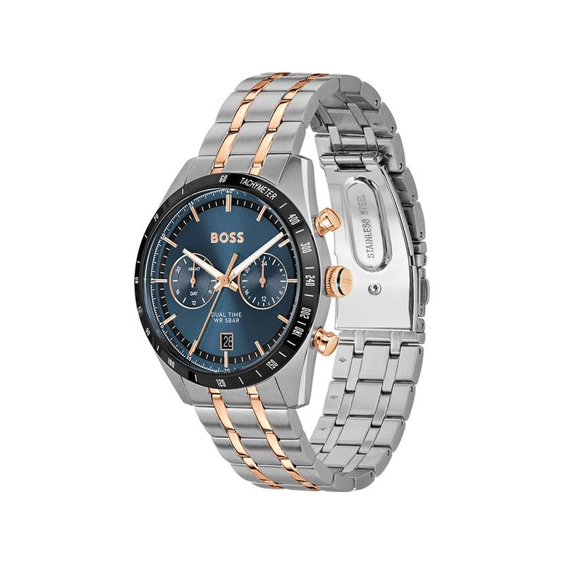 Montre BOSS sport lux homme bracelet acier inoxydable bicolore jaune - vue 2