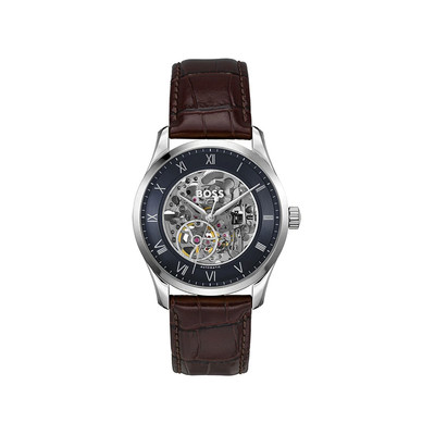 Montre BOSS business homme automatique, bracelet cuir marron - vue 1