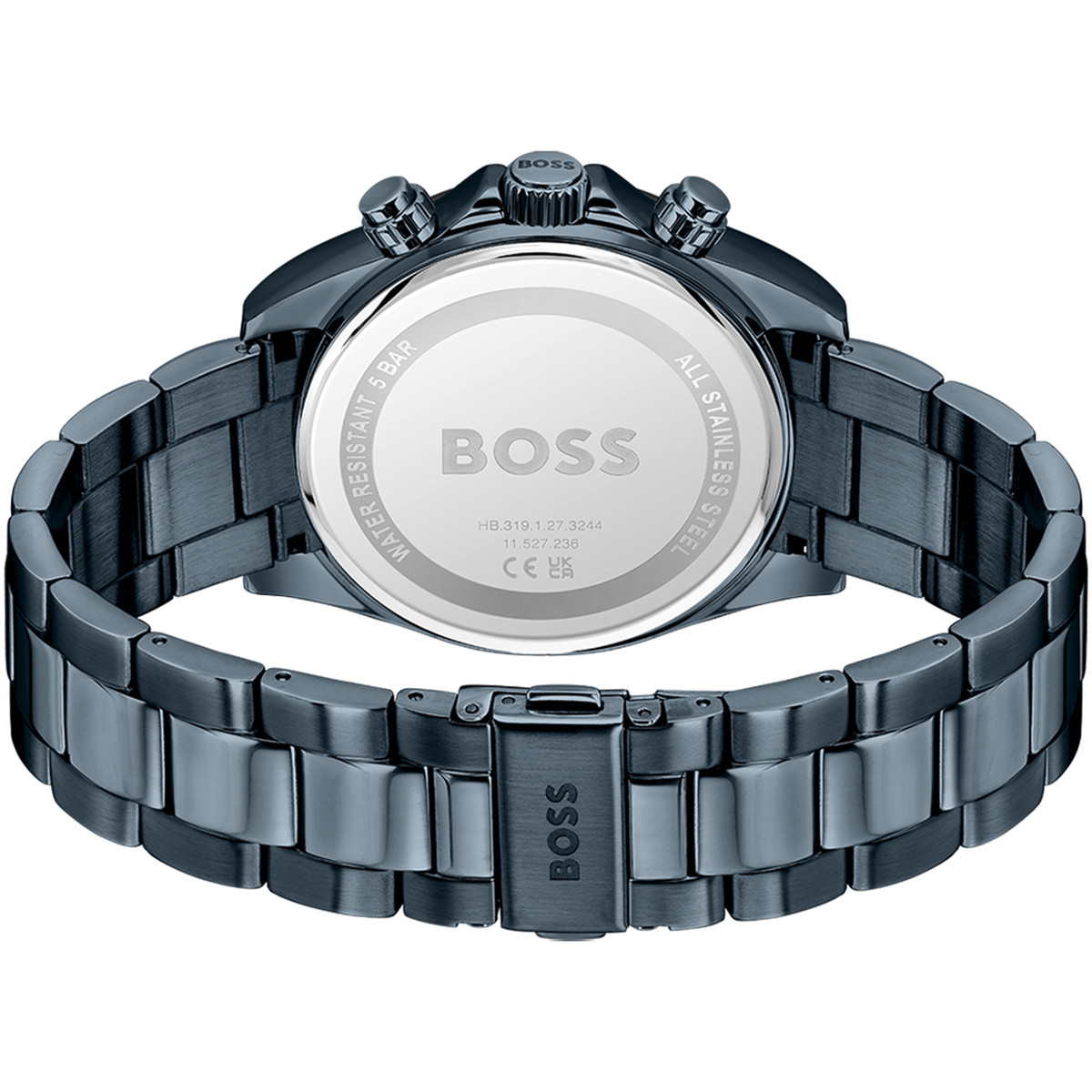 BOSS men's active sports watch with blue stainless steel bracelet - view 3