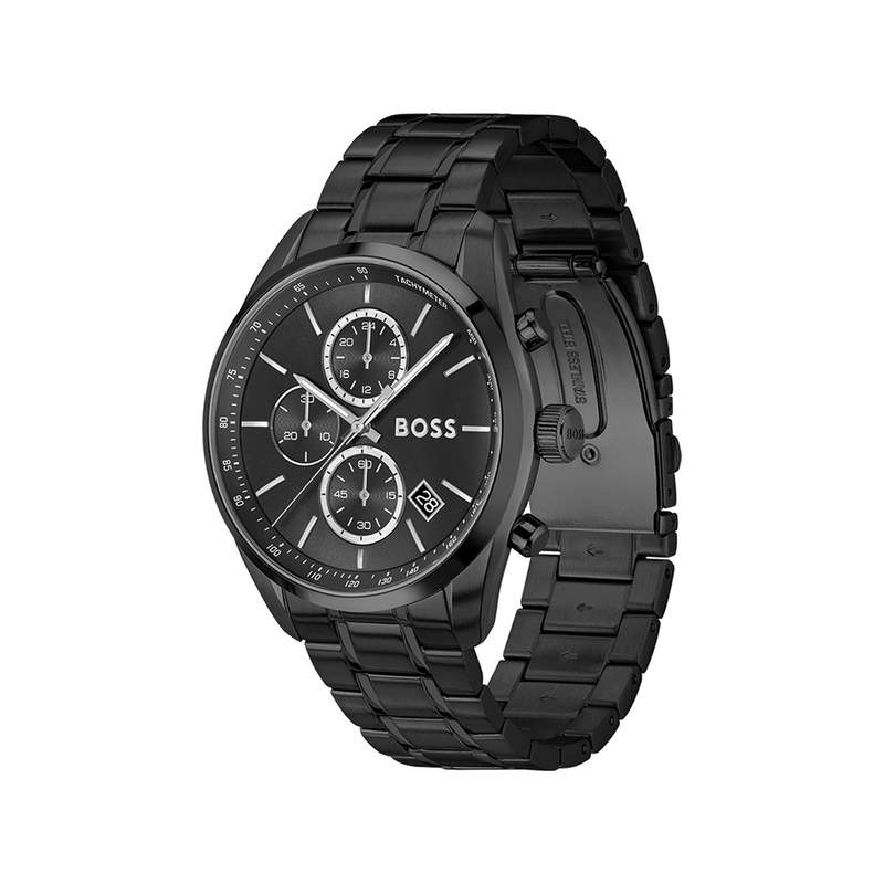 Montre BOSS sport lux homme bracelet acier inoxydable noir métalisé - vue 2