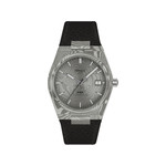 Montre TISSOT prx homme automatique, bracelet cuir noir, boitier acier Damas marbré - vue 1