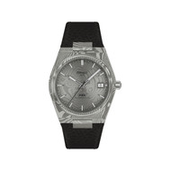 Montre TISSOT prx homme automatique, bracelet cuir noir, boitier acier Damas marbré