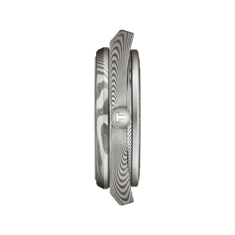 Montre TISSOT prx homme automatique, bracelet cuir noir, boitier acier Damas marbré - vue 2