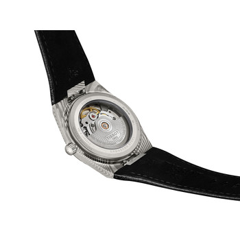 Montre TISSOT prx homme automatique, bracelet cuir noir, boitier acier Damas marbré
