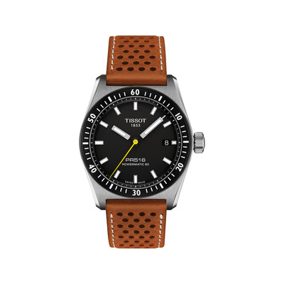 Montre TISSOT PR516 homme automatique, bracelet cuir marron