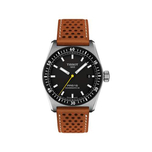 Montre TISSOT PR516 homme automatique, bracelet cuir marron
