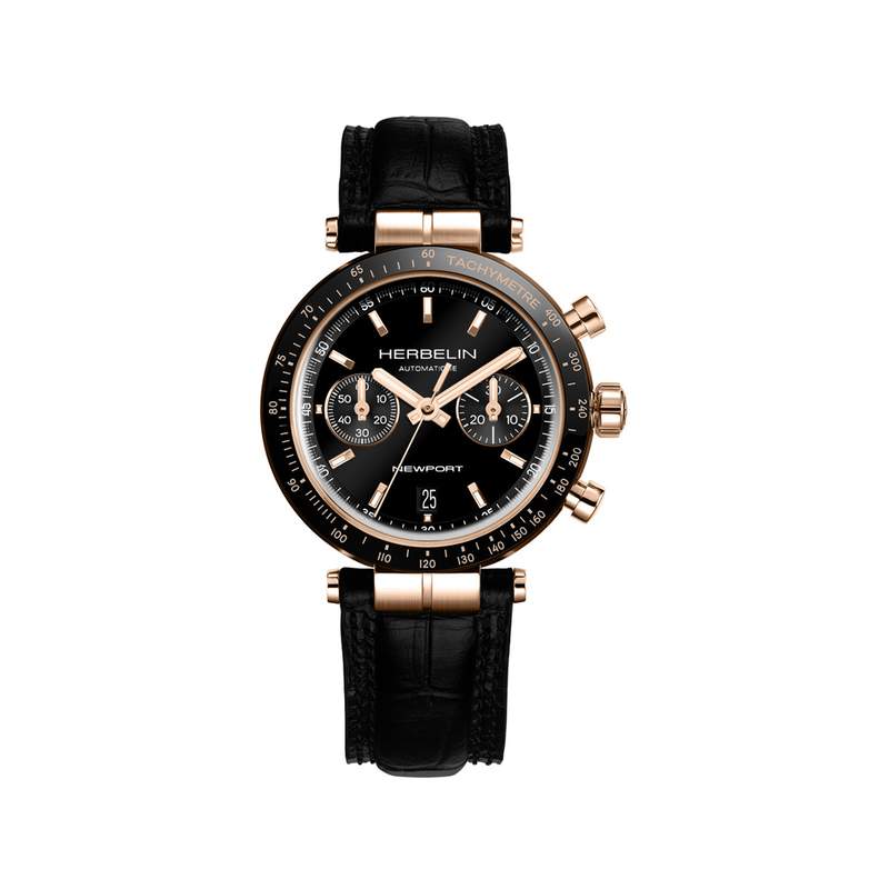 Montre MICHEL HERBELIN nwpt chrono auto - pvd 5n homme automatique, bracelet cuir noir - vue 1